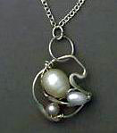Necklace with Sculpted Sterling Silver and Pearl Pendant
