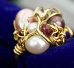 18kt Gold Cluster Ring with Pearls and Precious Stones